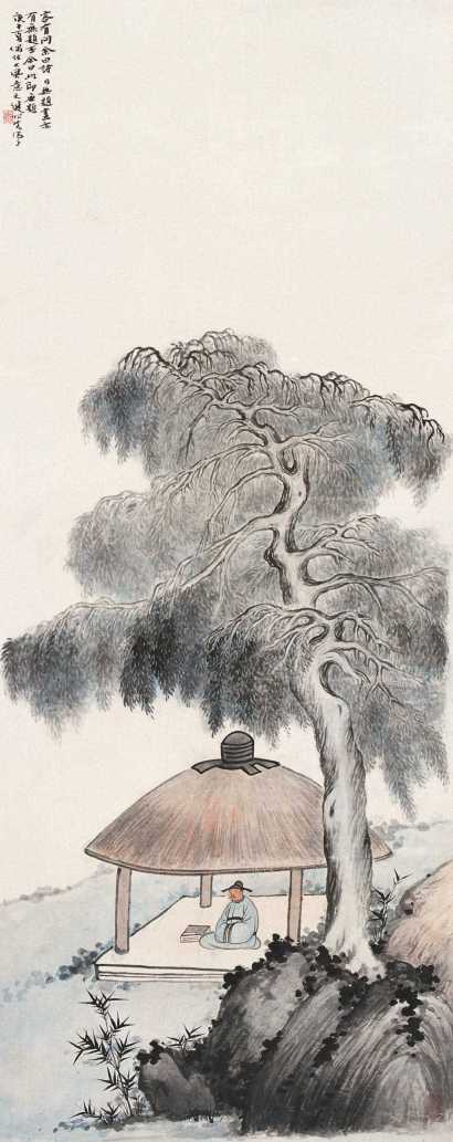 贺天健 庚午（1930年）作 草堂独坐 立轴